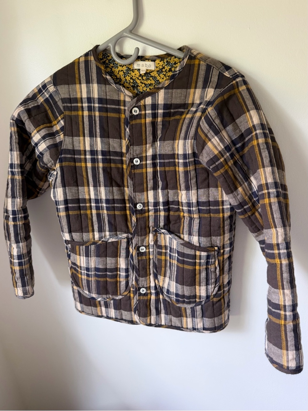 Mabo Kids Plaid Quilted Jacket - Brown & Yellow